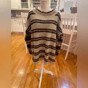 Free People black cream orange striped knitted bulky oversized Sid tunic sweater
